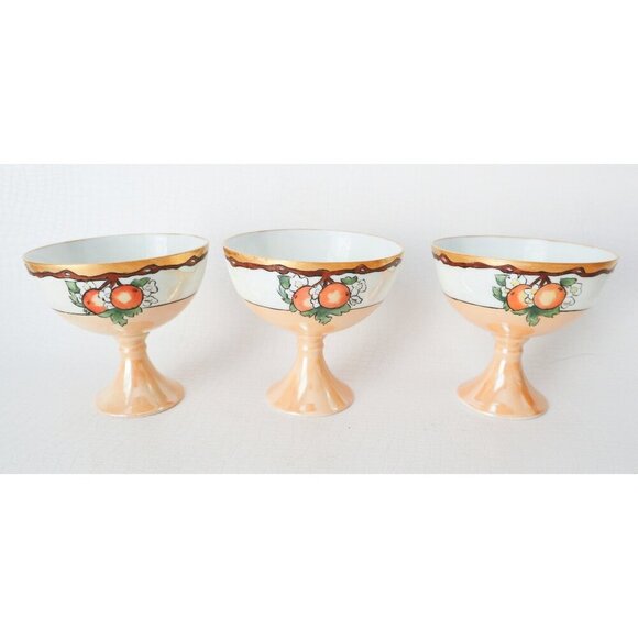 5 Porcelain Dessert Dish Footed Hand Painted Signed Sherbet - Picture 3 of 6